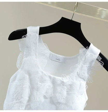 Sexy Crop Tops Women Heavy Embroidery Floral Tank 2025 Ropa Mujer Lace Butterfly Backless Tunic Vest Korean Summer Camis