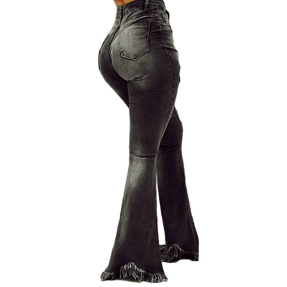 Jeans Women Long Pants Flare Pant Slim Fit Bodycon Y2k Streetwear Casual Elegant Splice Denim Trousers Solid Hole High Waist