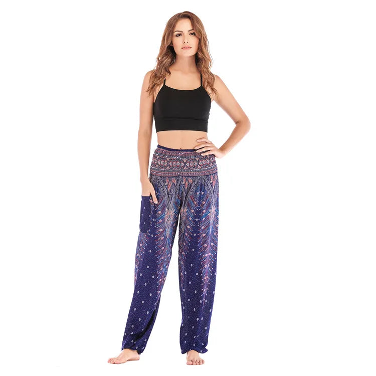 Women's Yoga Pants Printed Ethnic Style Loose Yoga Trousers Bloomers High Waist Fitness Sports Crotch Dance  Sweatpants