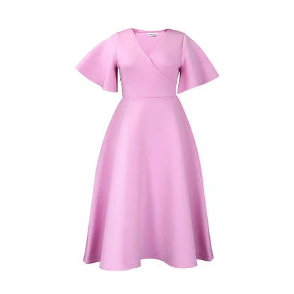 Dress Women Sexy Dresses White Round Neck Flare Sleeve Party Sheath Pleated High Waist Work Elegant Bodycon Mid Length Vestidos