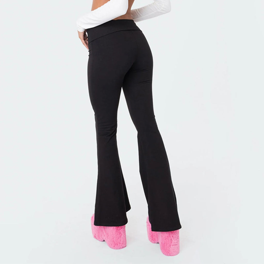 Long Pants Women Fashion Trousers Solid Elastic Leggings Flare Bottoms High Waist Wide Leg Athletic Yoga Bell Pants Summer