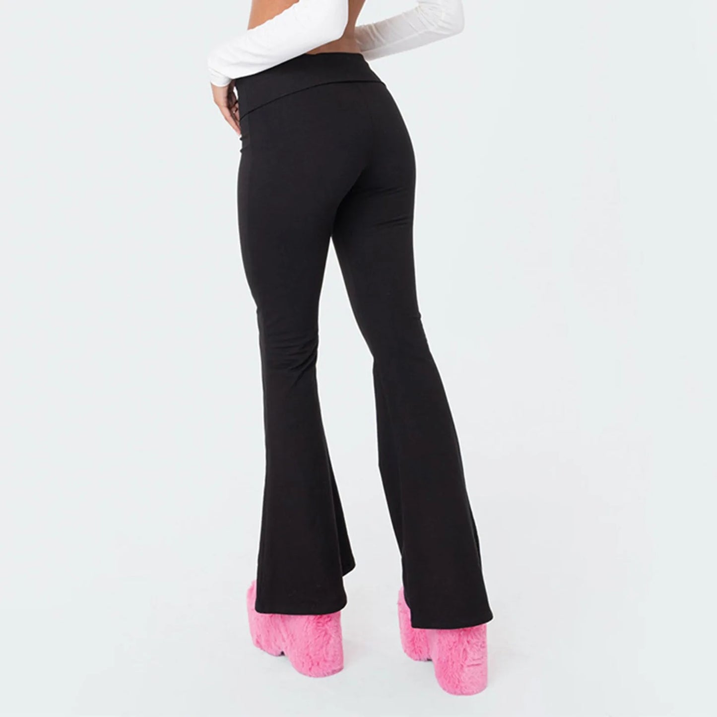 Long Pants Women Fashion Trousers Solid Elastic Leggings Flare Bottoms High Waist Wide Leg Athletic Yoga Bell Pants Summer