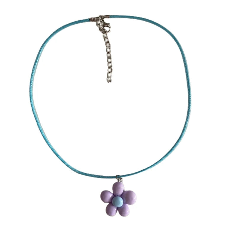 Colorful Flower Necklace Statement Pendant Necklace Floral Design Neck Jewelry Rope Necklace Perfect Gift for Women Girl