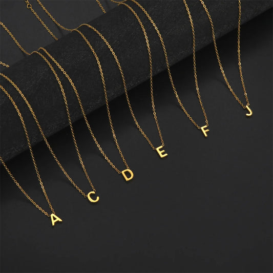 Initial A-Z Letter Necklaces for Women Elegant Chains Choker 26 Alphabet Pendant Necklace Stainless Steel Jewelry collier femme