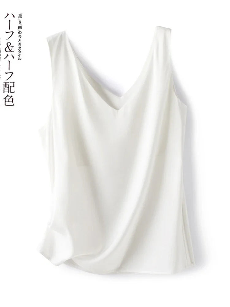 Woman T-shirts Elegant SILK Satin Blouse Sleeveless Female Summer 2023 Casual Loose Tanks and Camis Solid Green Tops for Women
