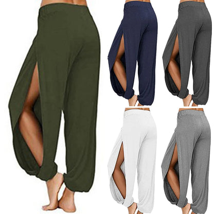 Women Sports Yoga Pants Summer High Slit Haren Pants Solid Loose Hippie Harem Wide Leg Pants Trousers