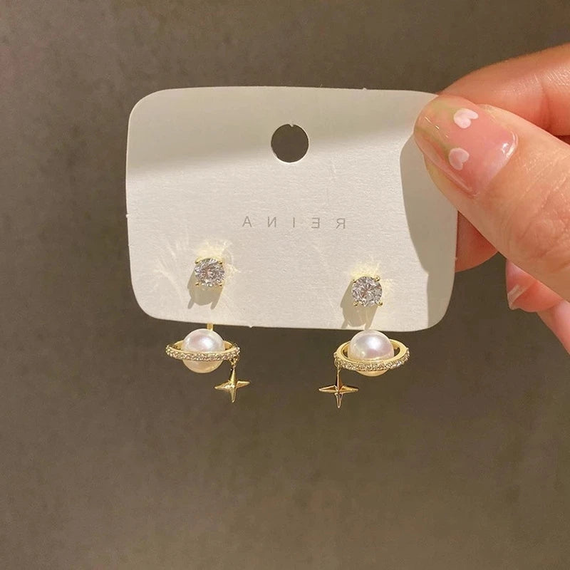 Upscale 14k Gold Jewelry Real Gold  Earrings Zircon Pearl Twist Luxury Stud Earrings for Women Brincos Pendientes Bijoux