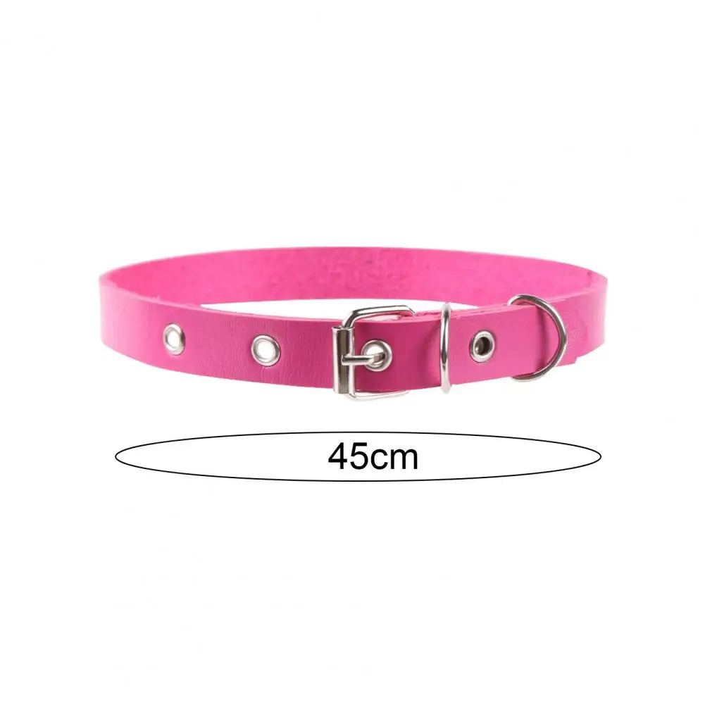 Women Necklace Faux Leather Vintage Punk Style Adjustable Solid Color Bukle Pin Neck Belt Party Club Choker Adult Jewelry
