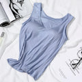 Women's Vest Tops With Built In Bra Neck Vest Padded Slim Fit Tank Tops Sexy Shirts Feminino Casual Underlay shirt slimming