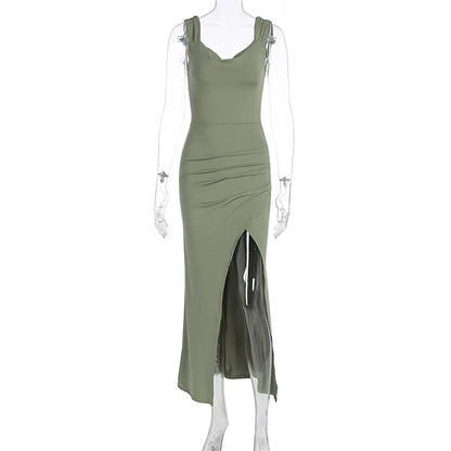 Elegant Evening Dresses Women Sexy Backless Slim Fit Summer Dress Chic Slit Dress Robes Party Club Gowns Women Clothing