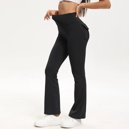 Women Wide Leg High Stretch Yoga Leggings Fitness Workwear with pockets Yoga Flare Pant High Waiste Workout Gym Pants