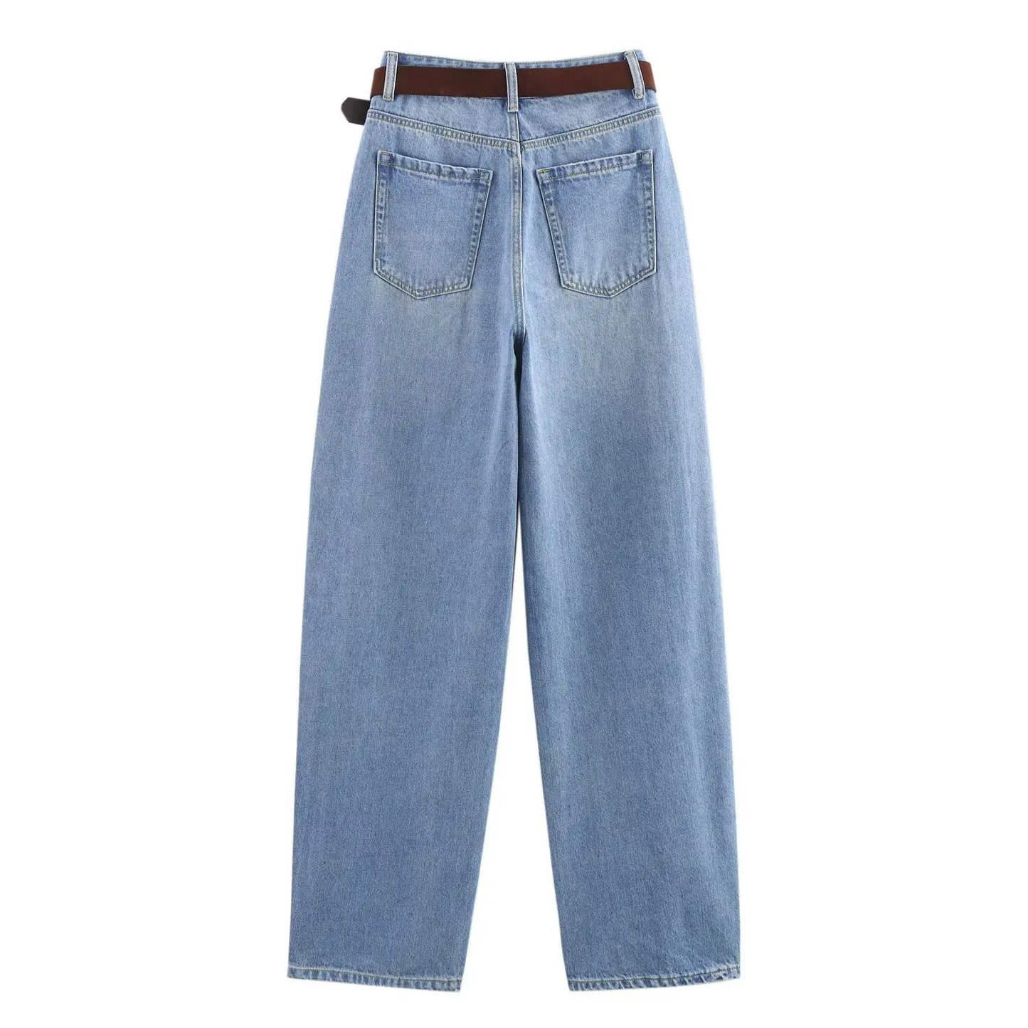 Women's new chic fashion With belt loose side pockets casual versatile jeans retro high waisted zipper women's denim pants