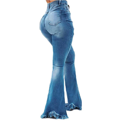 Jeans Women Long Pants Flare Pant Slim Fit Bodycon Y2k Streetwear Casual Elegant Splice Denim Trousers Solid Hole High Waist