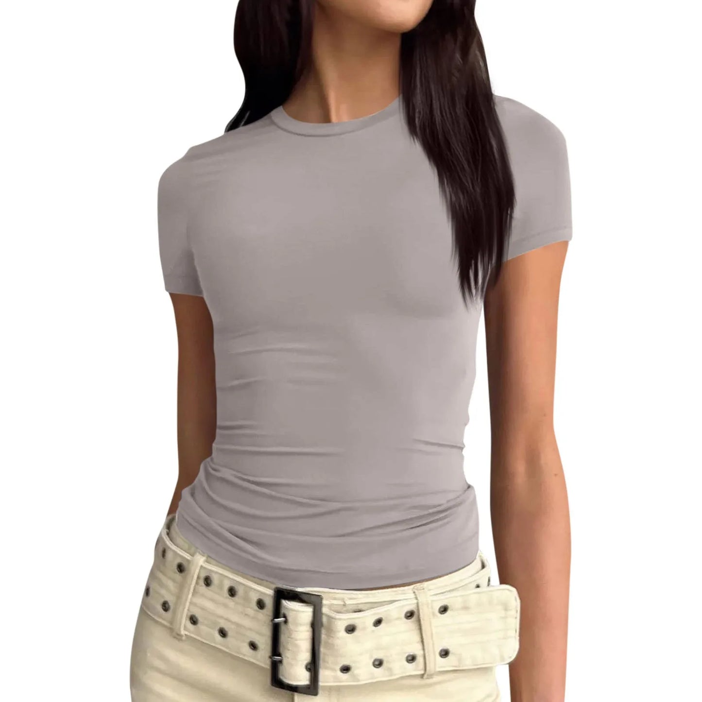 Women Sexy slim fit tops Short Sleeve Soild Sexy Tee blouse Slim Fit Tight Crop-Top t Shirt clothes for women top mujer traf
