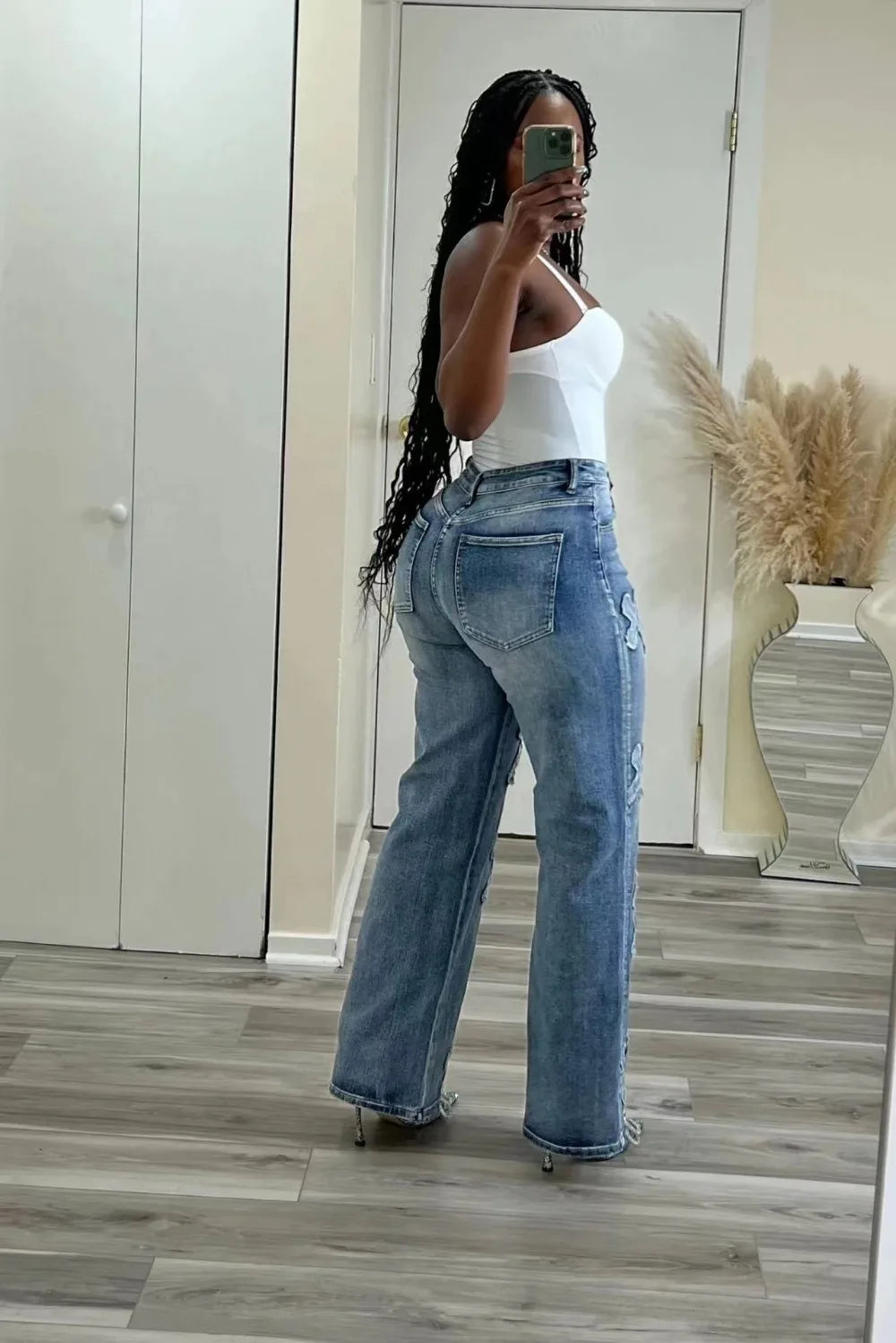 Fashion Women Cotton Jeans High Waist Vintage Wash Denim Tassels Cross Trousers Y2K Streetwear Straight Leg Pants 2024