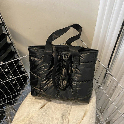 Fashion Tote Handbags for Women Black Large Capacity Soft Rhombus Bags Vinatge Quilted Shoulder Bag Purse for Travel Shopping