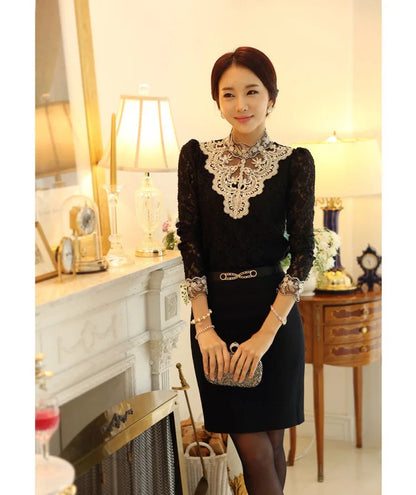 Women T Shirts Vintage Spring Winter Tees Autumn Lace Beads Hole Sexy Tops Warm Blouse Top Casual Full Long Sleeve Shirt