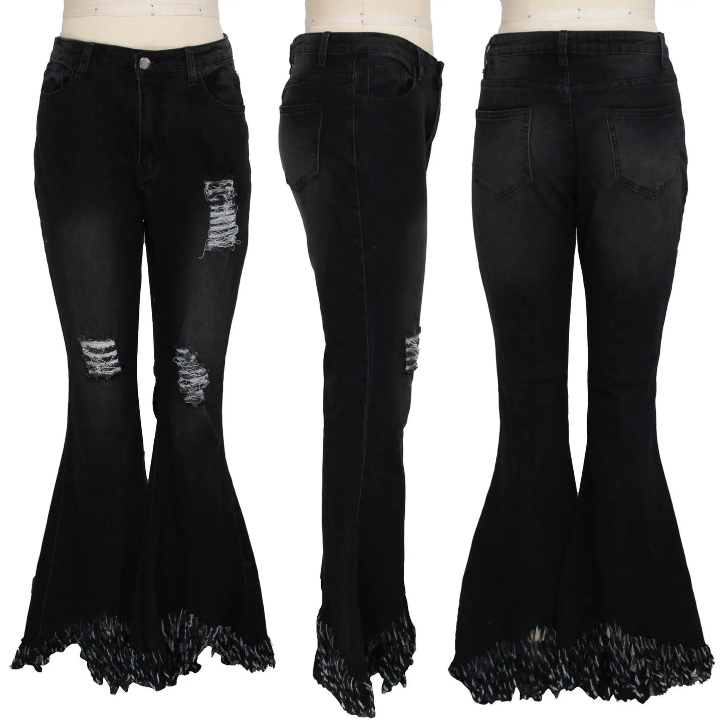 Jeans Women Long Pants Flare Pant Slim Fit Bodycon Y2k Streetwear Casual Elegant Splice Denim Trousers Solid Hole High Waist