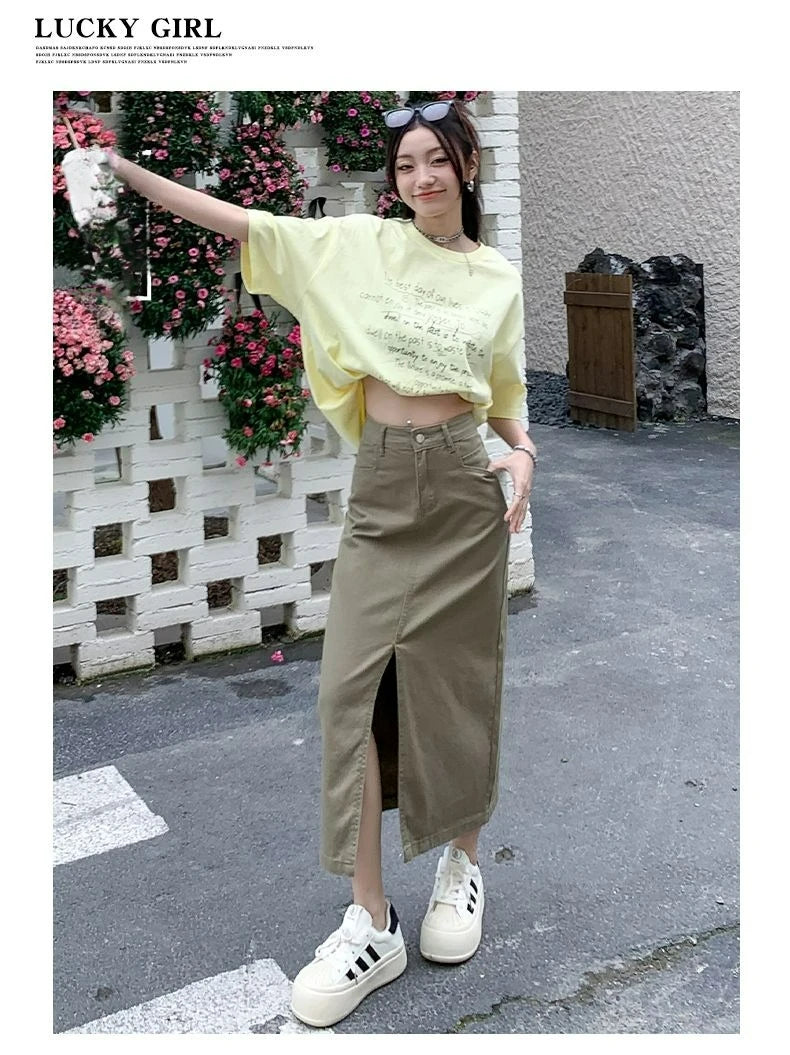 Casual High Quality Maxi Denim Skirts for Women Summer 2025 Fashion White Jeans Dress Long Y2k Medium-length A- Line Skirt Denim