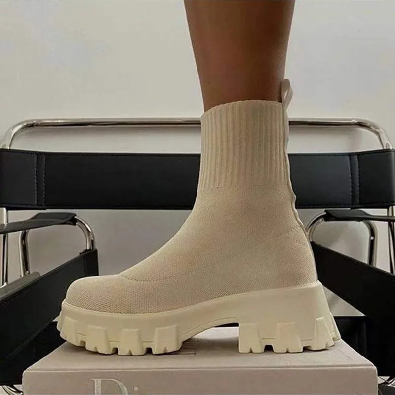 Women's Socks Shoes 2025 Spring Autumn New Fashion Breathable Casual Wedges Platform Ankle Boots Zapatos De Mujer  Boots