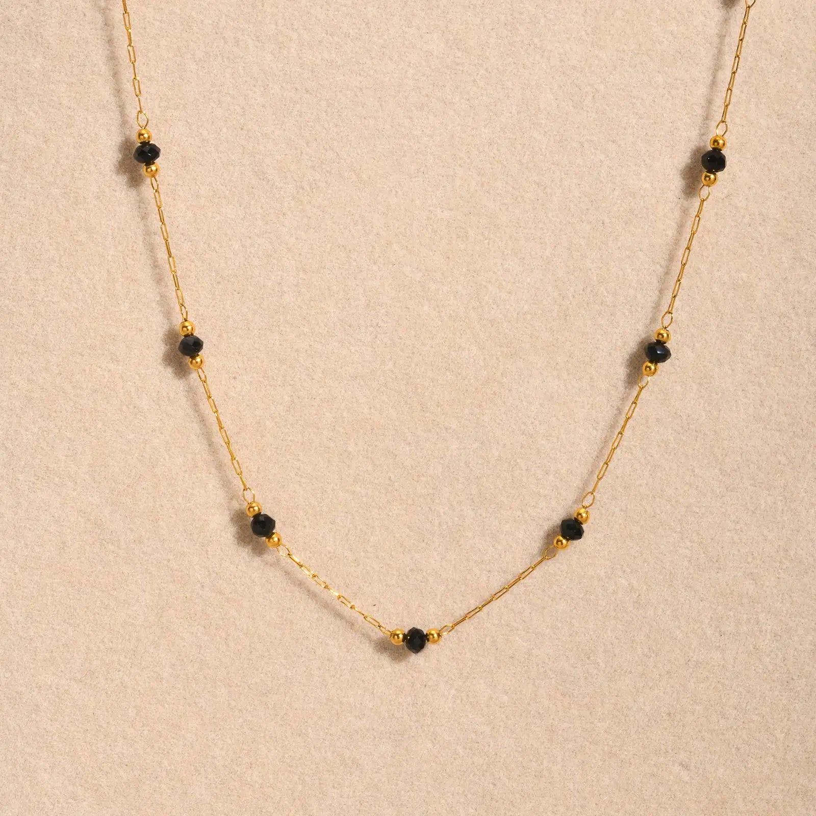 Bohemian Necklace Beaded Strap Chain Women Fashion Lanyard Neck Chain Jewelry Stainless Steel Green/Black Faceted Beads Necklace