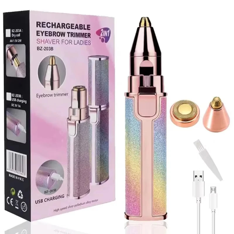 Face Hair Remover LED Ligh Painless Hair Shaver Trimmer Blade Facial Hair Removal 2 IN 1 Electric Eyebrow Trimmer Razor