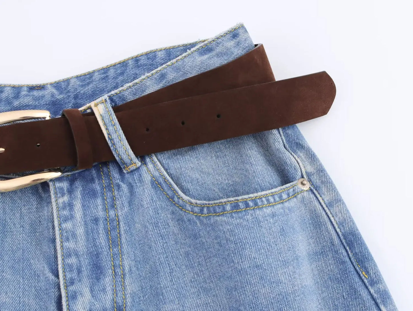 Women's new chic fashion With belt loose side pockets casual versatile jeans retro high waisted zipper women's denim pants