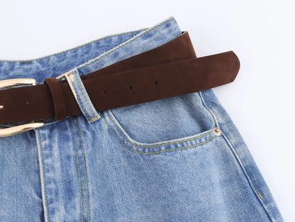 Women's new chic fashion With belt loose side pockets casual versatile jeans retro high waisted zipper women's denim pants