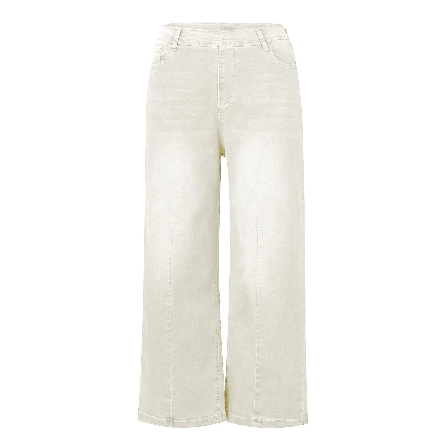 Women Seamed Front Wide Leg Jeans Elastic Waist Stretch Denim Flare Jeans High Waisted Jean Bell Bottom Cropped Pants pantalones
