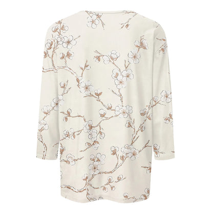 2024 Women Summer Tops Comfortable T Shirt Fashion Flower Print Round Neck 3/4 Sleeve Tops Soft Versatile Pullover Ropa De Mujer