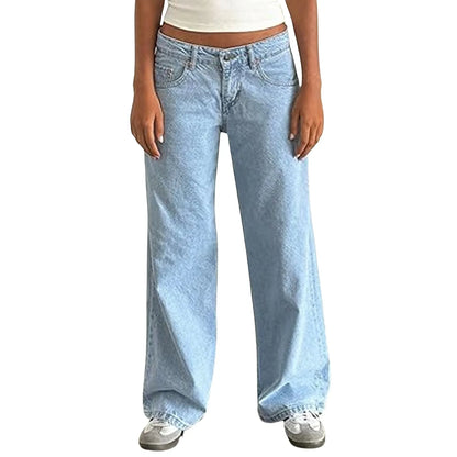 Retro Washed Jeans Women'S Design Sense Mid Waisted Straight-Leg Pants Loose Wide-Leg Mopping Pants Jeans Pants For Woman Jean