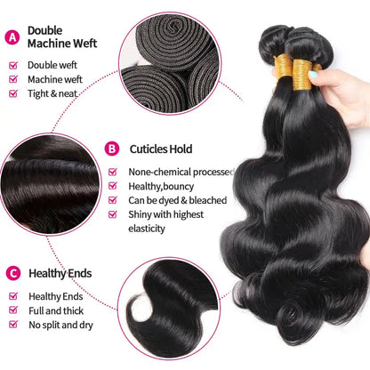 30 40 Inch Body Wave Human Hair Bundles 100% Brazilian Raw Human Hair 1/3/4 Bundles for Women 16A Thick Bundles