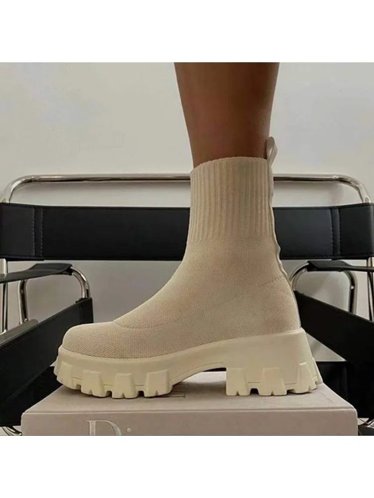 Women's Socks Shoes 2025 Spring Autumn New Fashion Breathable Casual Wedges Platform Ankle Boots Zapatos De Mujer  Boots