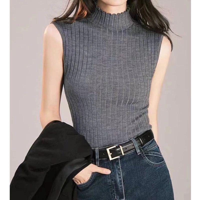 Black Tank Tops Women Sleeveless Knitted T-Shirts Crop Tops Female Elastic Slim Vests Casual 2025 Summer Spring Pullover Camis