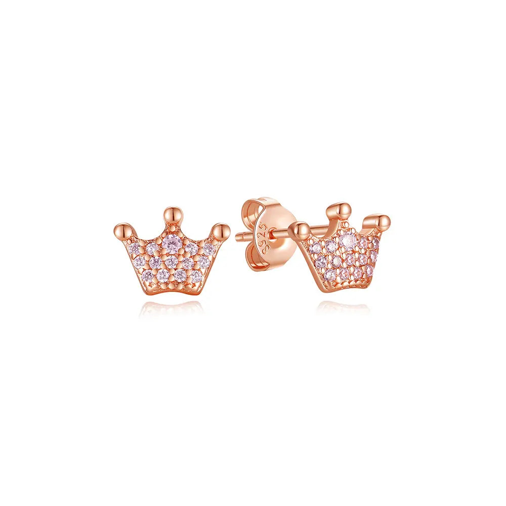 Original 925 Sterling Silver Earrings 2025 Stud Hoop Crystal Earings For Women Rose Gold Crown Heart Infinity Bee Earing Jewelry