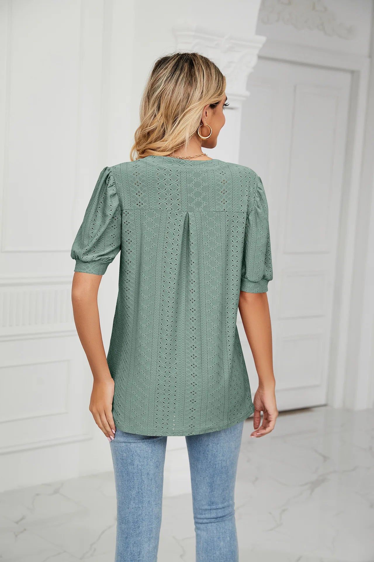 Womens Tops V Neck Ruffle Sleeve Blouses Short Sleeve Casual Tops T-Shirts for Women Autumn Winter