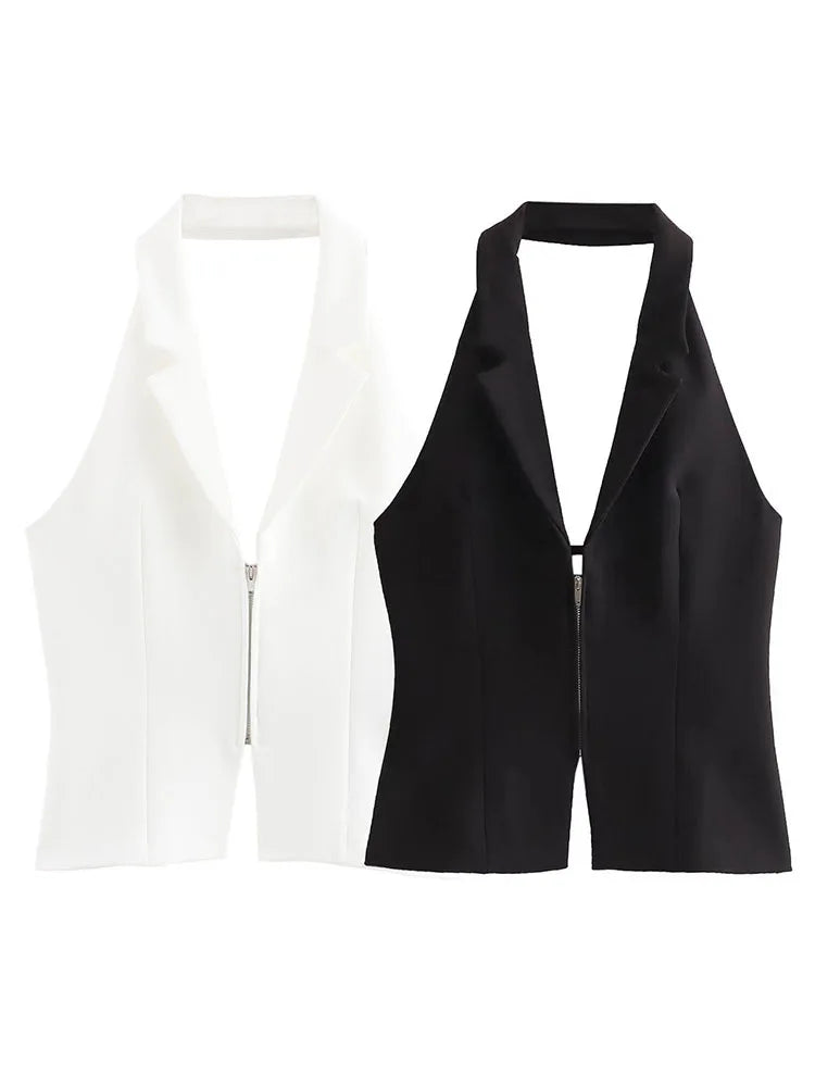 2025 Women Sexy Backless Strapless Halter Corset Tops Side Zipper Lady Slim Camis Female Solid Chic Tops