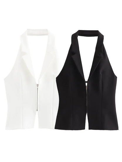 2025 Women Sexy Backless Strapless Halter Corset Tops Side Zipper Lady Slim Camis Female Solid Chic Tops