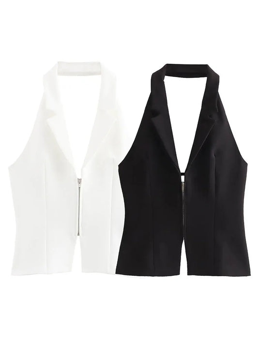 2025 Women Sexy Backless Strapless Halter Corset Tops Side Zipper Lady Slim Camis Female Solid Chic Tops