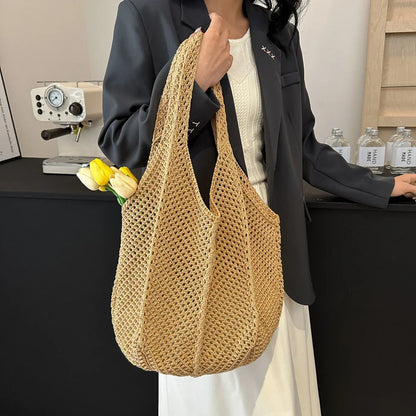 Women's Shoulder Bags Casual Straw Wicker Woven Ladies Handmade Totes Large Capacity Summer Beach Female's Messenger Bag