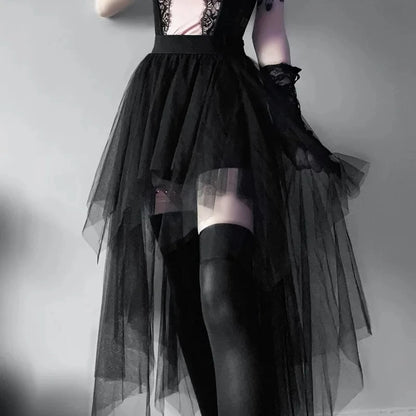 Casual Skirts Punk Sexy Net Yarn High-Waisted Irregular Skirt for Women Summer New European and American Gothic Style Versatile