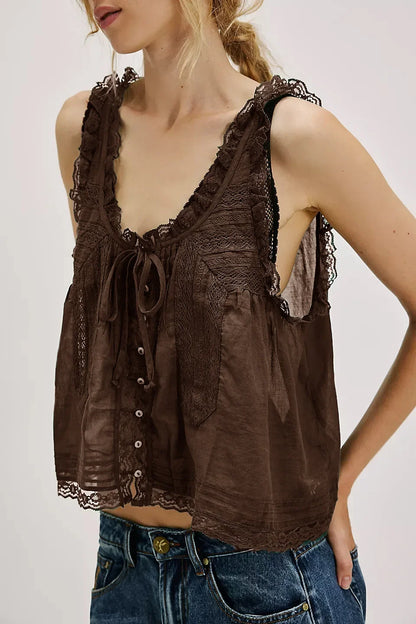 Sleeveless Tank Tops For Women Blouses Summer Boho Beach Wear 100%Cotton Splicing lace Shirts Loose Casual Ladies Blusas Camis