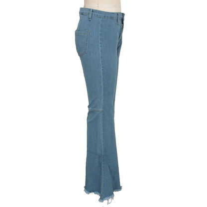 Women Jeans Flare Pants Sexy Denim Long Pant Hip Wrap Casual Solid Elegant Splice Regular Slim Fit High Waist Trousers Summer