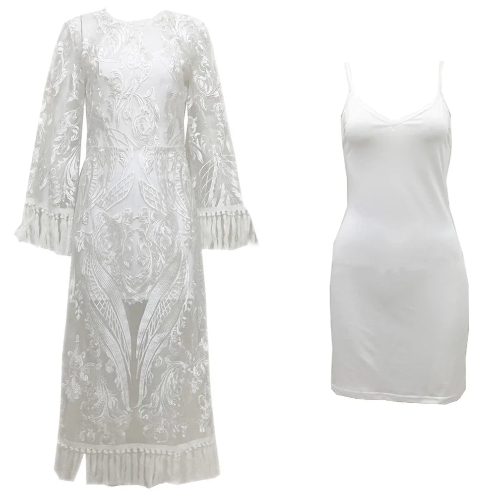 Elegant Long Dresses for Women Banquet Evening Dress Lace Embroidery Fringe Sexy Dress Vintage Wedding Party Prom Robe Vestidos