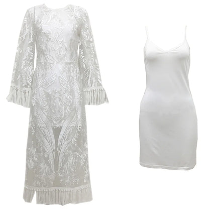 Elegant Long Dresses for Women Banquet Evening Dress Lace Embroidery Fringe Sexy Dress Vintage Wedding Party Prom Robe Vestidos