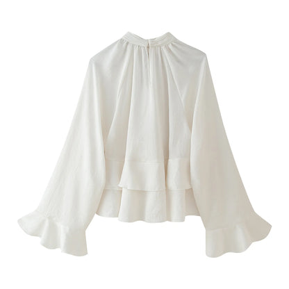 Woman 2025 Tops Ruffle Long Sleeve Top Elegant Womens Blouses Cropped Plain Shirts Beautiful Women's Blouses Vestidos Boho Dress