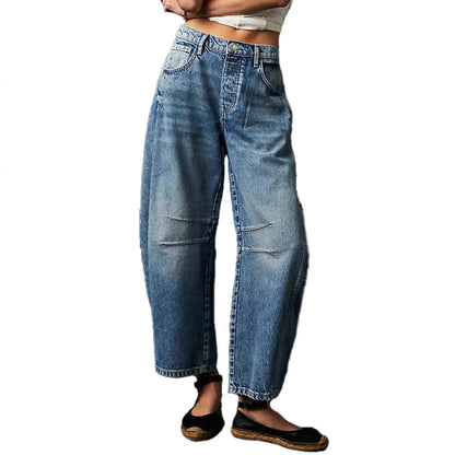 Women's Four Seasons New Fashion Low-rise Jeans Casual Loose Wash Wide-leg Pants Women's Simple Comfortable Straight Leg Jeans