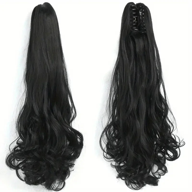 Wig female curly hair big wavy ponytail with grab clip