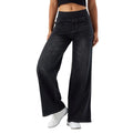 2025 Women Jeans With Pockets Elastic High Waist Solid Color Full Length Pants Straight Wide Leg Pants Baggy Denim Trousers