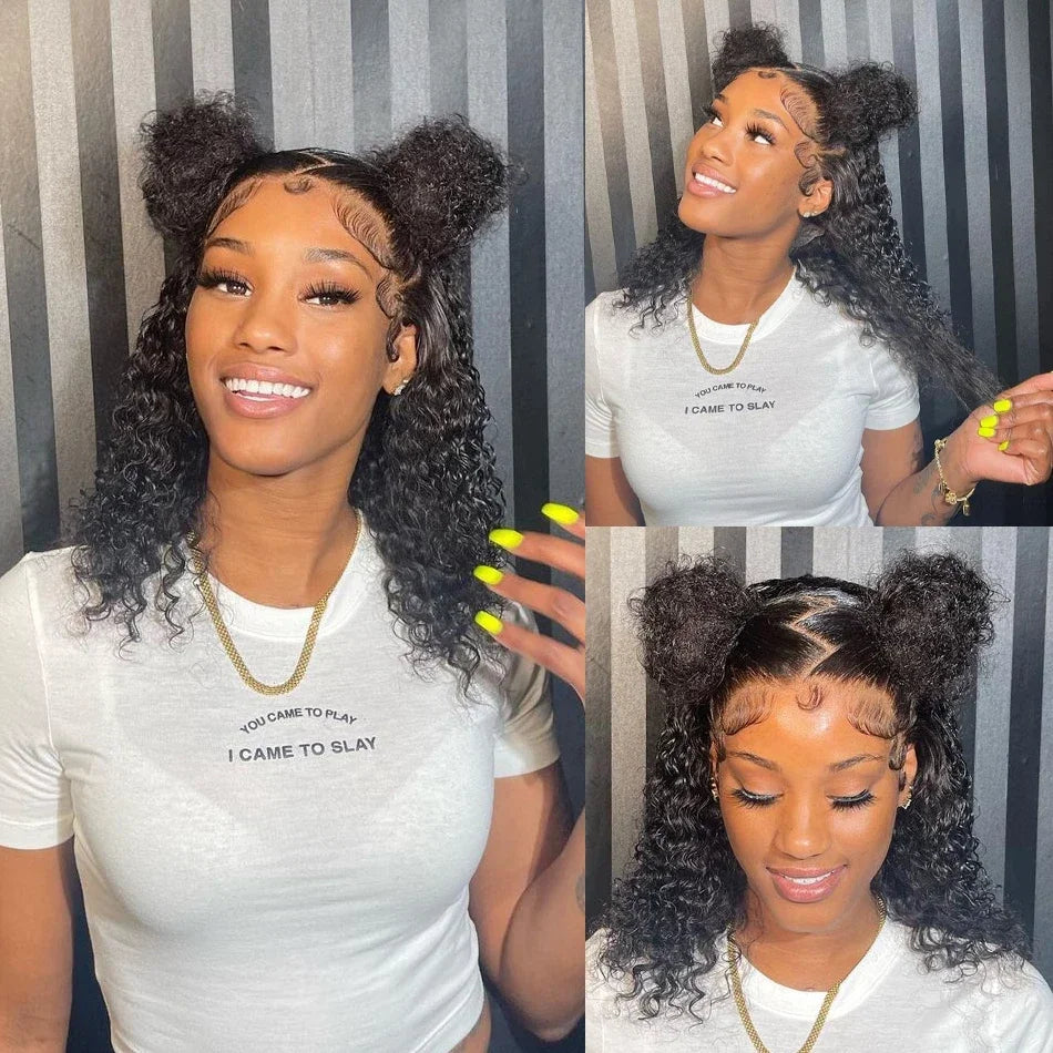 Glueless wigs Wear & Go 100% Human Wigs Water Wave Ready To Wear Short Bob Lace Frontal Brazilian Wig DEEP Curly For Woman Sale